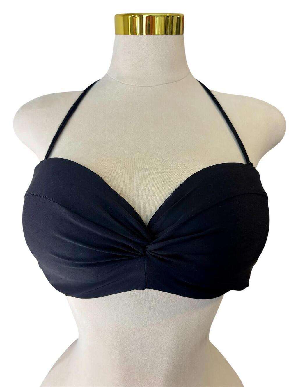 Black Halter Bikini Top Women's Large Twist Front Bandeau Swim Top